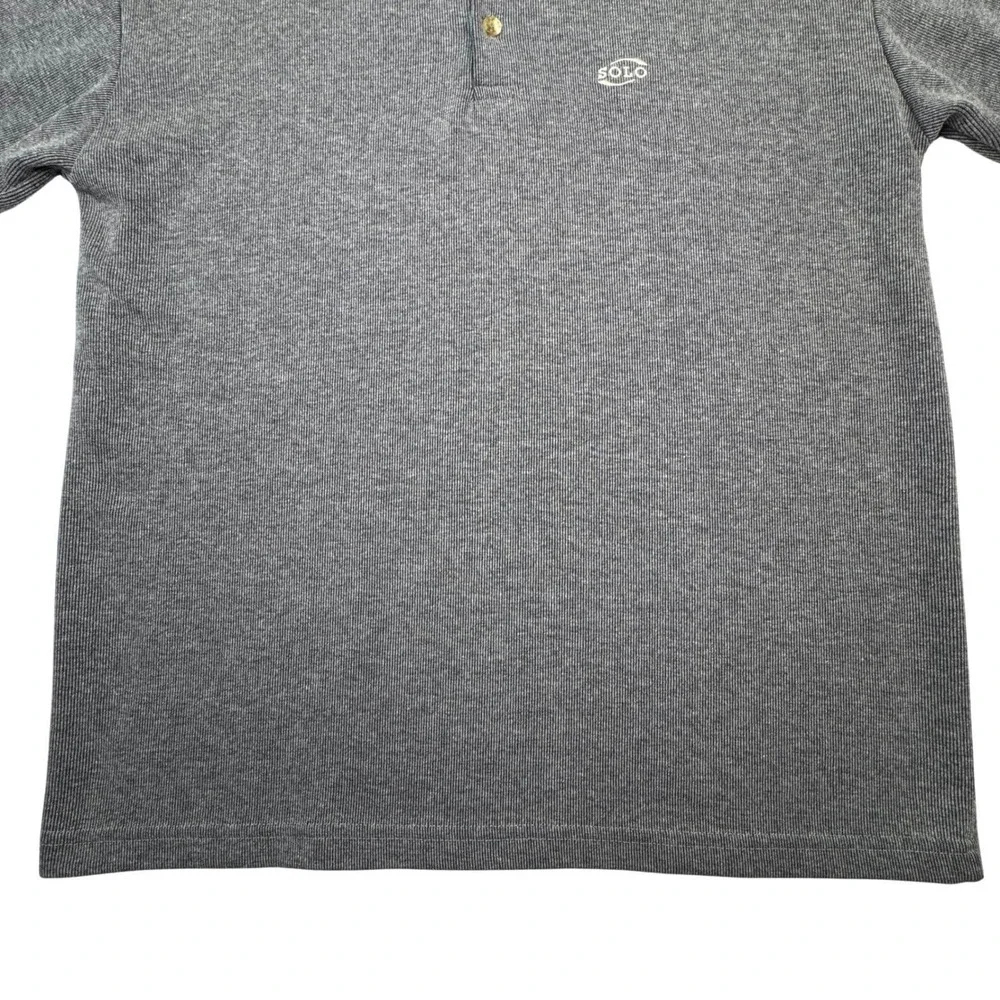 Vintage SOLO SEMORE Men's Gray Ribbed Henley Shirt USA Made Size Large 46